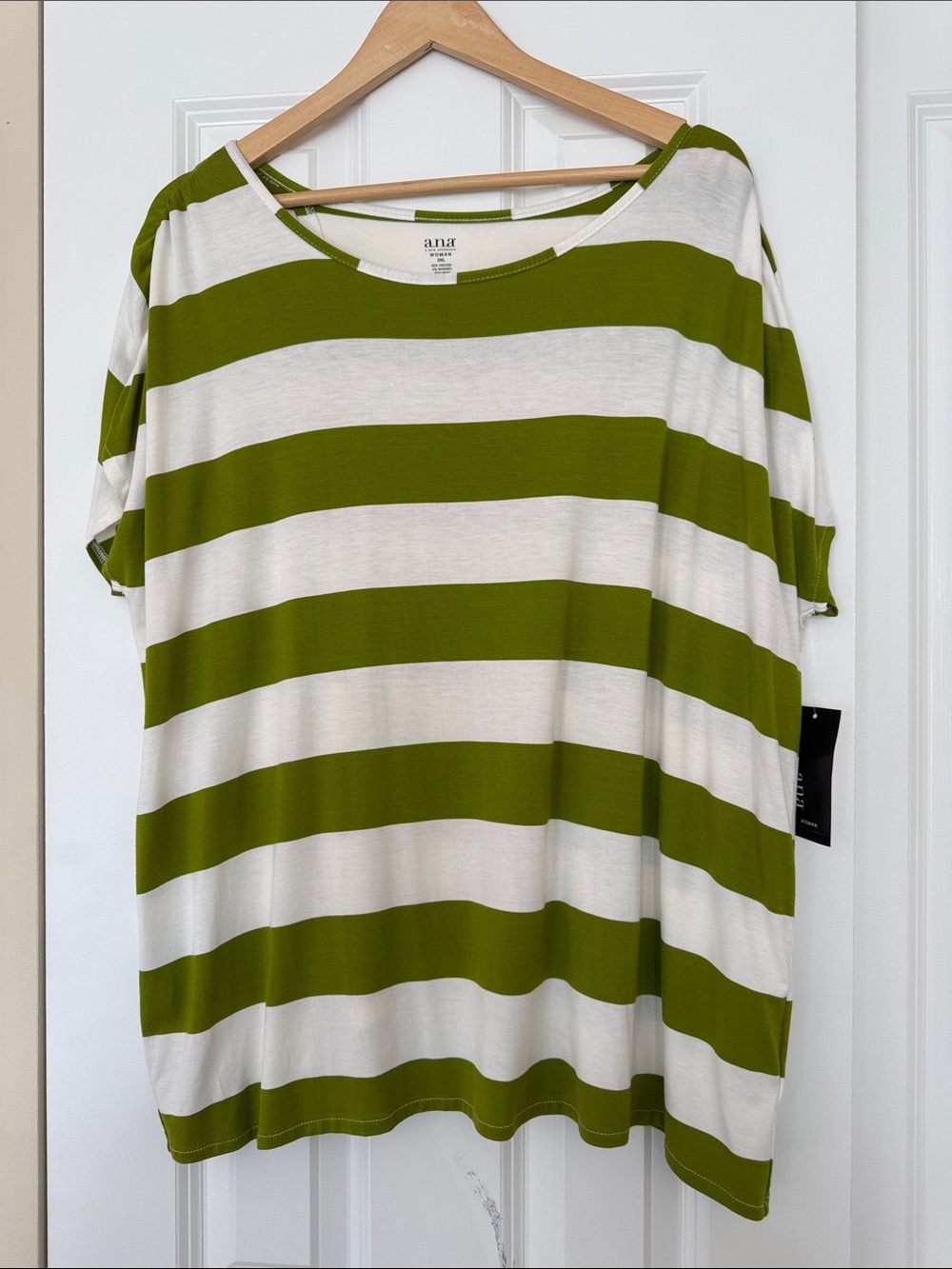 a.n.a Olive Green & White Wide Stripe Short Sleeve Tee